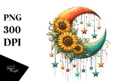 Colorful Half Moon with Sunflowers PNG Product Image 1