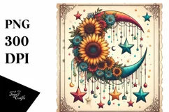 Colorful Half Moon with Sunflowers PNG Product Image 1