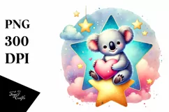 Baby Koala on Star Watercolor PNG Product Image 1