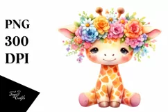 Adorable Giraffe with Flower Crown | Clipart Product Image 1