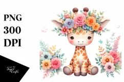 Adorable Giraffe with Flower Crown | Clipart Product Image 3