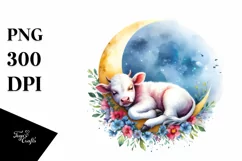 Vibrant Baby Cow Sleeping with Flowers Clipart Product Image 4