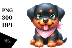 Cute Rottweiler, Watercolor PNG Product Image 1