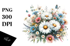 Watercolor Colorful Daisy PNG Product Image 1