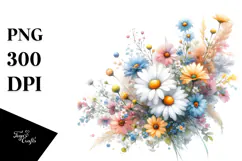 Watercolor Colorful Daisy PNG Product Image 1