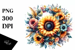 Vibrant Sunflower Wreath Watercolor Clipart Product Image 1