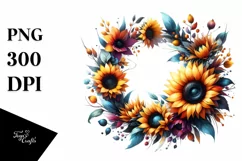 Vibrant Sunflower Wreath Watercolor Clipart Product Image 1