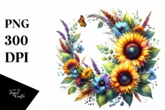 Vibrant Sunflower Wreath Watercolor Clipart Product Image 3
