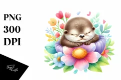 Colorful Baby Otter Watercolor Clipart Product Image 1