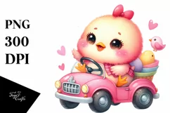 Vibrant Chicken Sitting on Car PNG Product Image 1