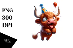 Highland Cow with Party Hat, PNG Product Image 1