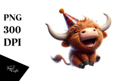 Highland Cow with Party Hat PNG Product Image 1