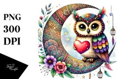 Colorful Owl Holding Heart PNG Product Image 1