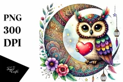 Colorful Owl Holding Heart PNG Product Image 1