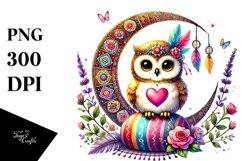 Colorful Owl Holding Heart PNG Product Image 1