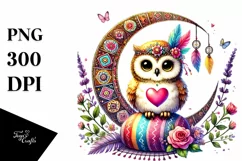 Colorful Owl Holding Heart PNG Product Image 1