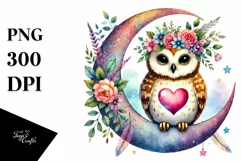Colorful Owl Holding Heart PNG Product Image 1