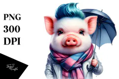 Modest Baby Pig with Umbrella PNG Product Image 1