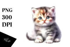 Kitten with Big Eyes, Digital Watercolor PNG Product Image 1