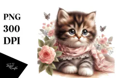 Kitten with Big Eyes, Digital Watercolor PNG Product Image 1