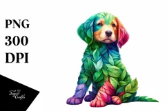 Abstract Puppy with Plant Leaves PNG Product Image 1