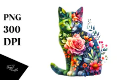 Abstract Vibrant Watercolor Kitten, Transparent PNG Product Image 1