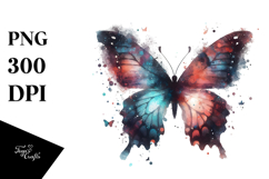 Colorful Grungy Butterfly on Cloud of Dust, Watercolor PNG Product Image 1