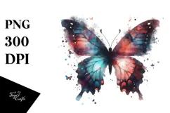 Colorful Grungy Butterfly on Cloud of Dust, Watercolor PNG Product Image 1