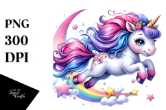 Vibrant Jumping Unicorn, Watercolor PNG Product Image 1