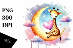Colorful Giraffe Holding Heart PNG Product Image 1