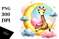 Colorful Giraffe Holding Heart PNG Product Image 1