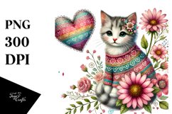 Colorful Cat Holding Heart PNG Product Image 1