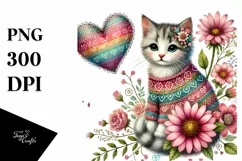Colorful Cat Holding Heart PNG Product Image 1