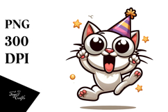 Cartoony Cat with Party Hat PNG Product Image 1