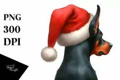 Cute Doberman Pinscher with Santa Hat, Summer PNG Product Image 3
