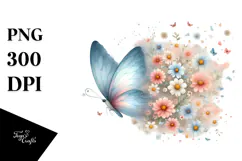 Cute Butterfly Half of Flowers PNG Product Image 1