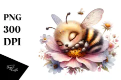 Digital Watercolor with Adorned Baby Bee, Transparent PNG Product Image 1