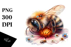 Digital Watercolor Baby Bee with Big Eyes, High-Res PNG Product Image 1