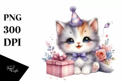 Cute Baby Cat with Party Hat, Transparent PNG Product Image 1