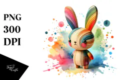 Colorful Wood Bunny PNG Product Image 1