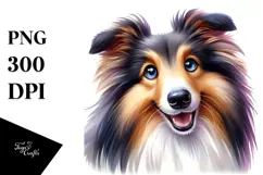 Cute Collie, Watercolor PNG Product Image 1