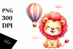 Vibrant Lion Resting on Hot Air Balloon PNG Product Image 1