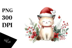 colorful Watercolor Cat with Santa Hat Product Image 1