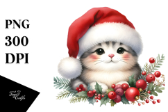 Cute Cat with Santa Hat, Transparent PNG Product Image 1
