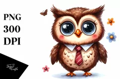 Funny Owl Standing with Sun Hat | Watercolor Clipart Product Image 3
