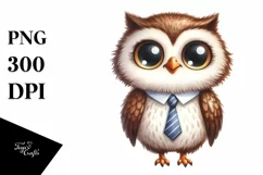Funny Owl Standing with Tie | Watercolor Clipart Product Image 3
