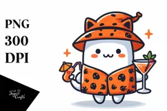 Cute Ghost with Animal Print Holding Cocktail PNG Product Image 1