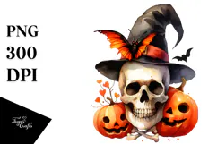 Funny Skull Halloween Clipart PNG Product Image 1