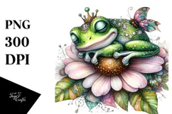 Adorned Baby Frog Sleeping on a Flower PNG Product Image 1