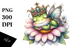 Adorned Baby Frog Sleeping on Flower, PNG Product Image 1